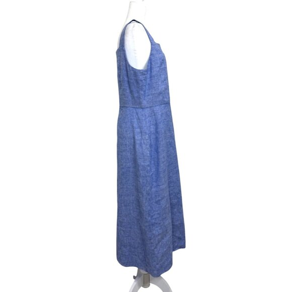 J.McLaughlin Women's Sleeveless Midi Dress Blue Linen Side-Slit Size 14 - Picture 4 of 9